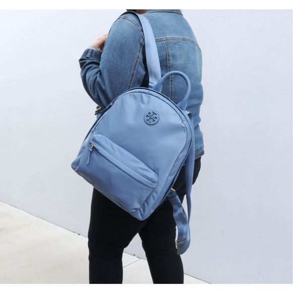 Tory Burch Handbags - Tory Burch Ella Nylon Backpack Bag In Oceanside Light Blue School Purse 88368
